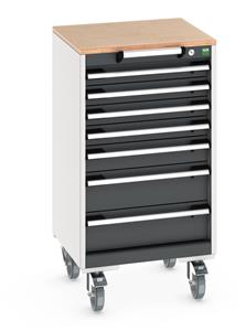 cubio mobile cabinet with 7 drawers & multiplex worktop. WxDxH: 525x525x990mm. RAL 7035/5010 or selected Bott Mobile Storage Cabinet Drawer Trolleys 525mm x 525mm